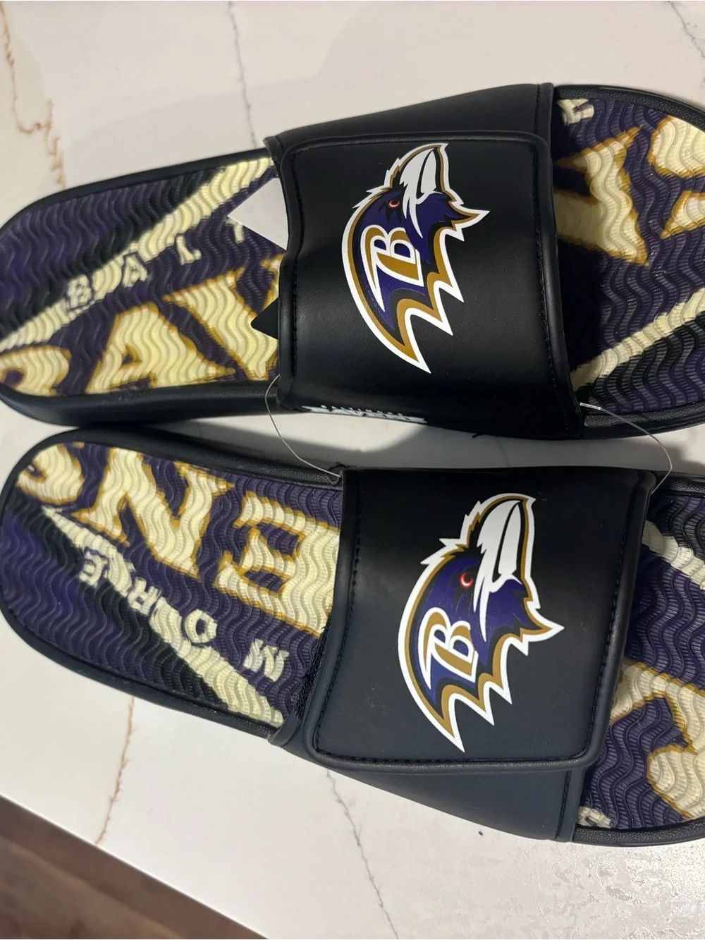 Nordstrom Purple and Black Logo Slide Sandals